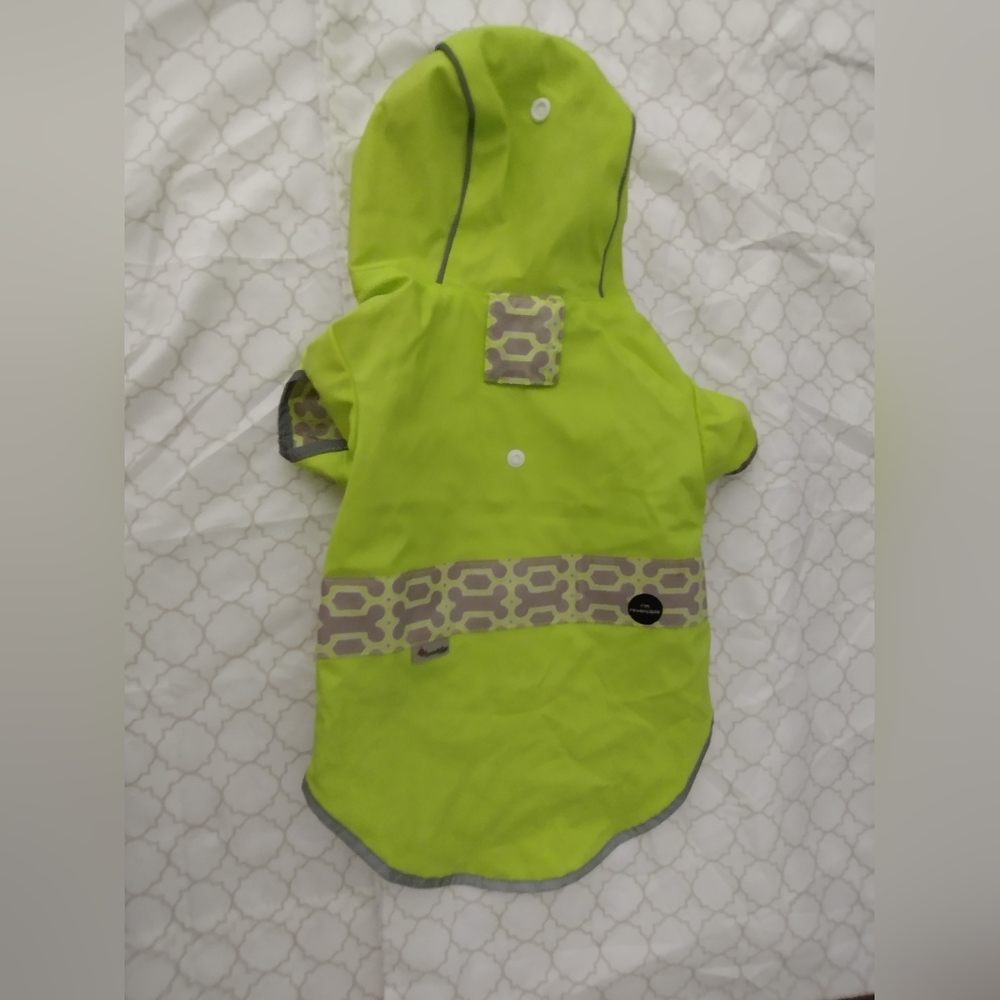 Reversible Dog Puppy Raincoat Size Small Neon Green & Gray w/ Bones - Picture 7 of 8